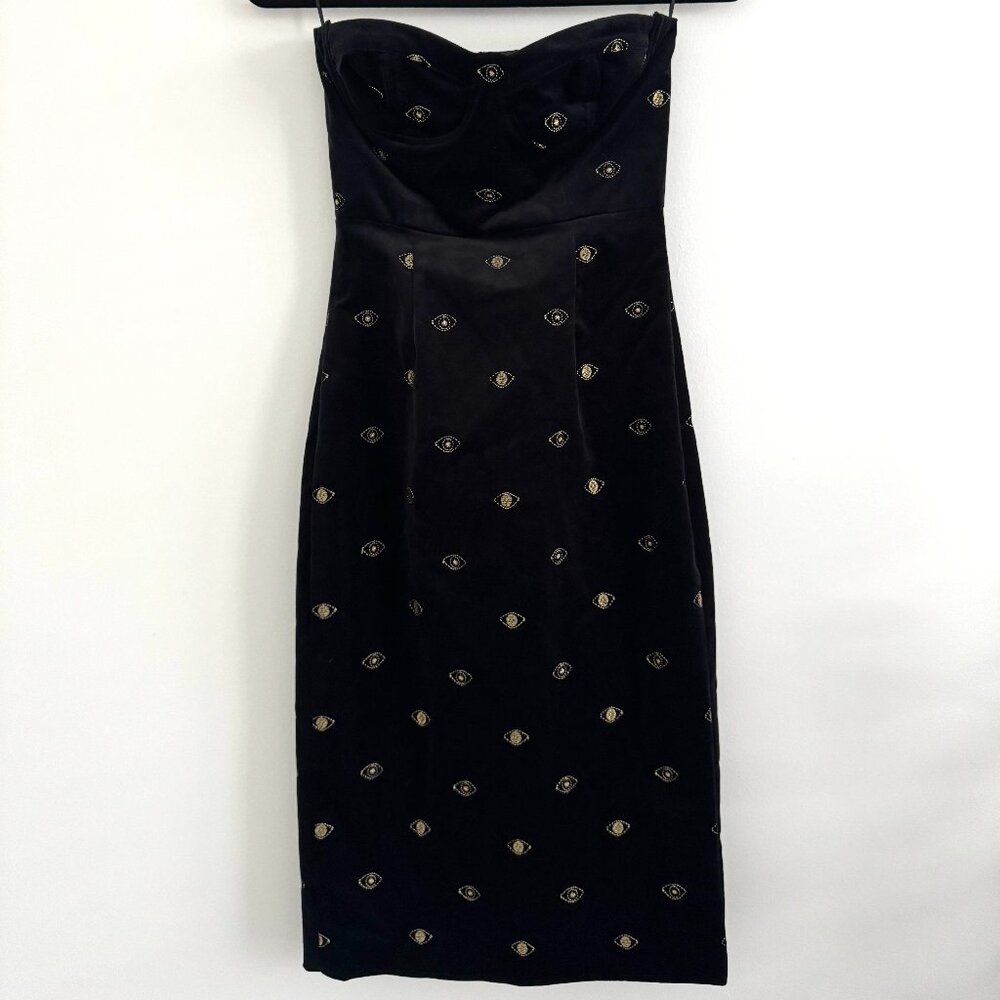 NWT Misa Los Angeles Black Velvet Evil Eye Embroidered Dress - Picture 3 of 5